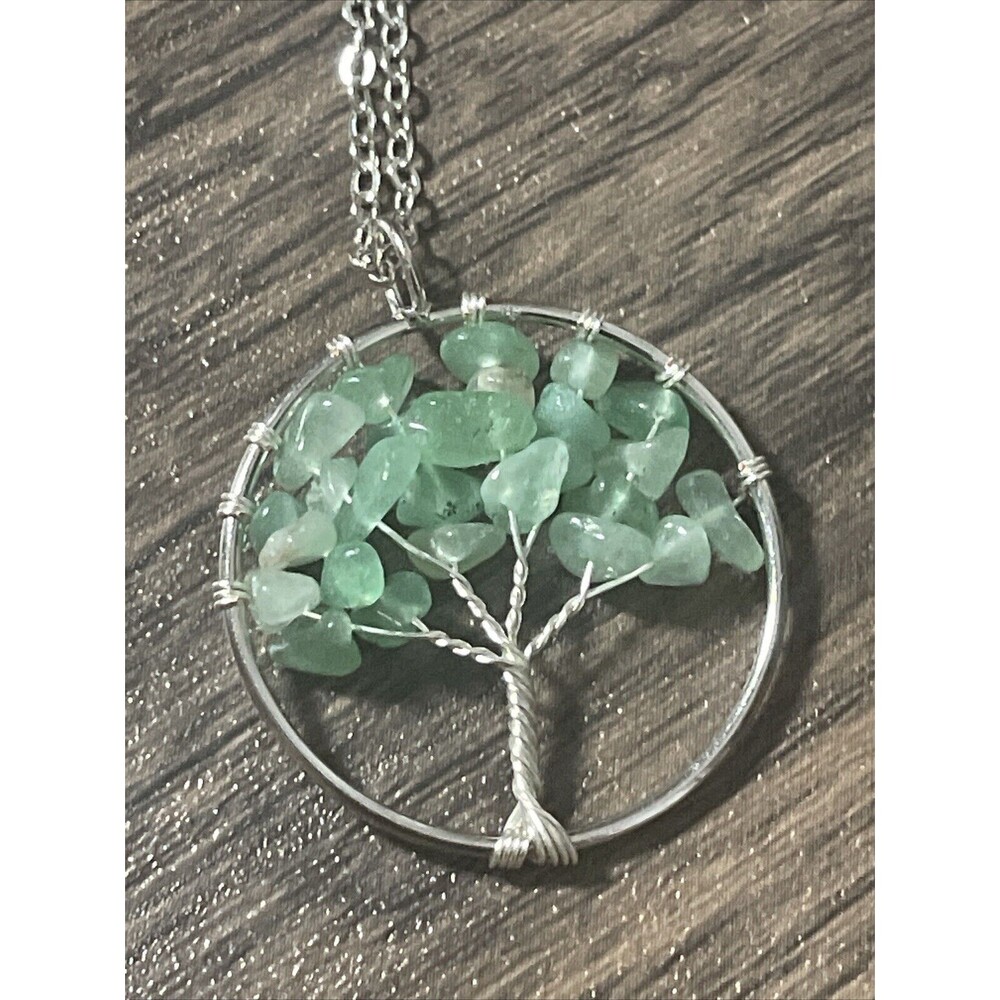 Green Adventurine Quartz Tree of Life Pendant + 20" Stainless Steel Chain